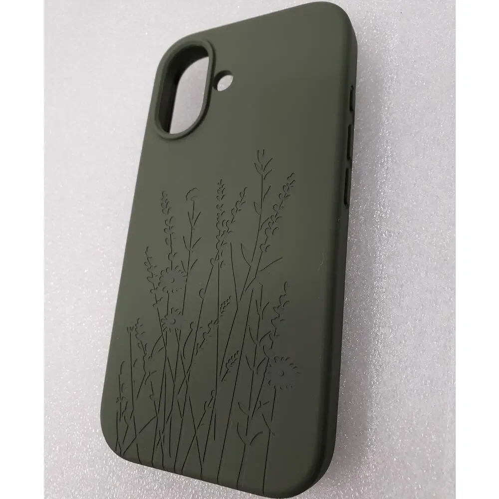 Floral Engraved Slim Protective Case for iPhone 16 Olive / Forest Green